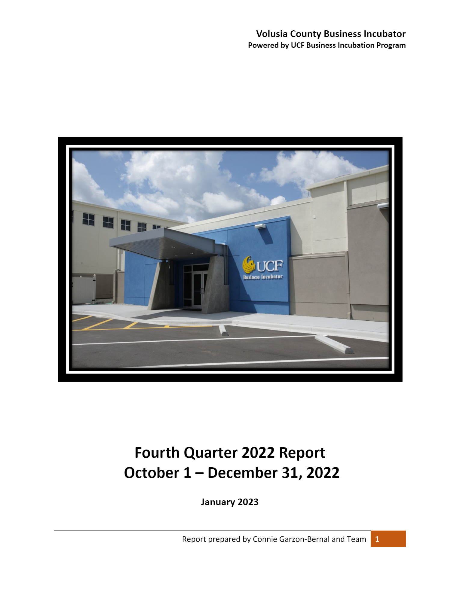 Volusia County Business Incubator Quarterly Report