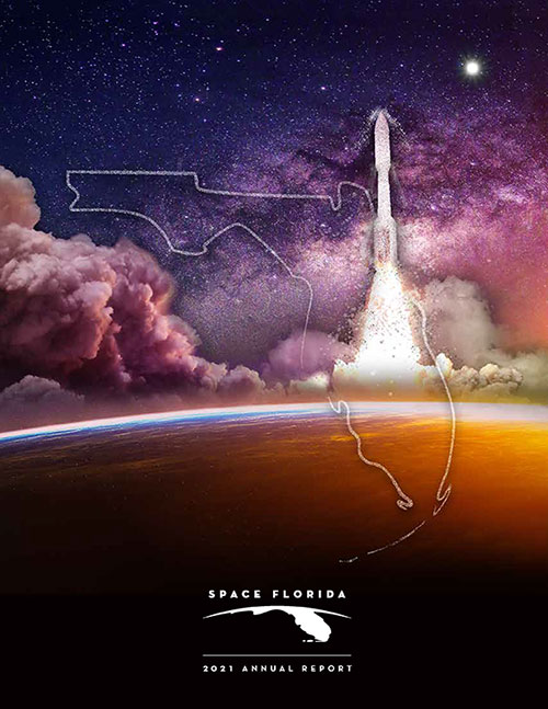 Rocket flying out of Earth with a map of Florida on top