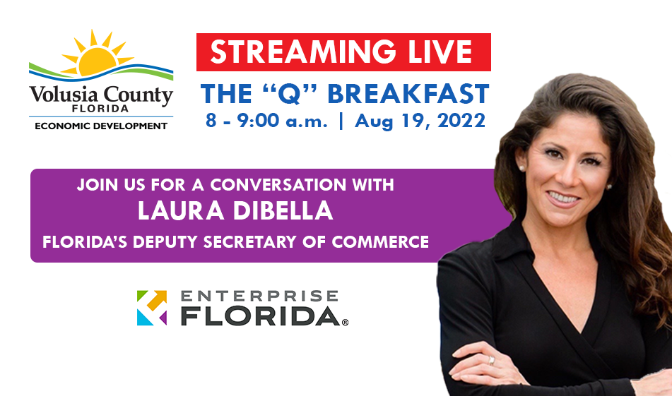 Graphic of Live Streaming Event featuring Laura DiBella, Florida's Deputy Secretary of Commerce
