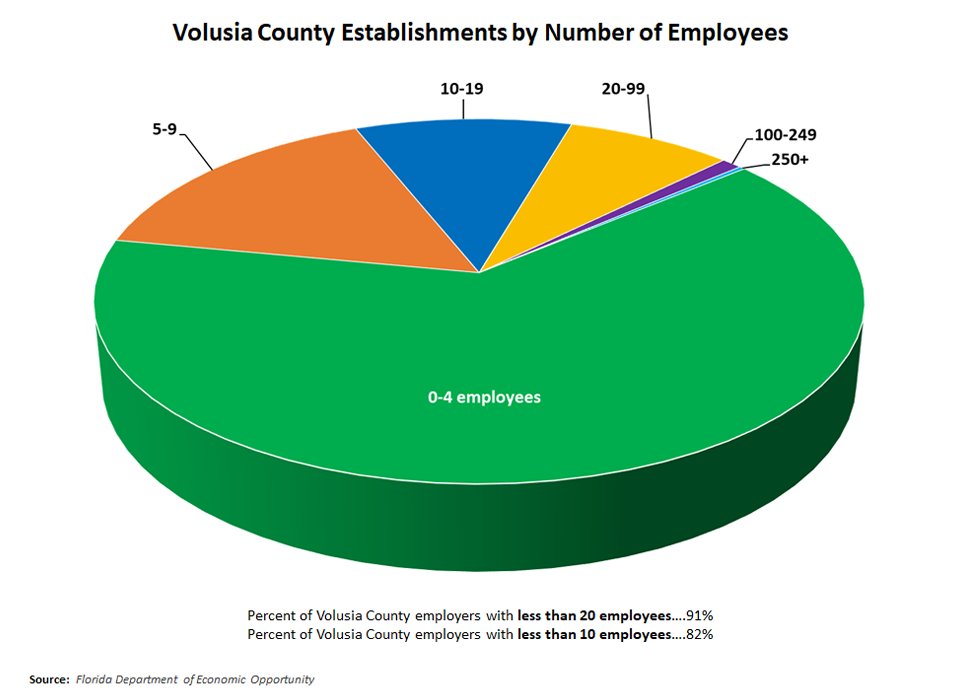 Piet chart showing breakdown of private employers by number of employees